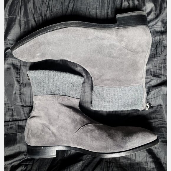 Les Hommes $860 Made in Italy Gray Suede Leather Ankle Boots Zip Up EU 45 US 12 main image 12